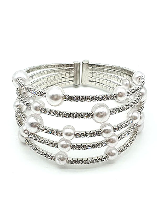 PEARL AND RHINESTONE WEDDING OR PARTY COIL BRACELET