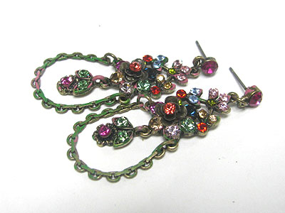 Austrian crystal deco round hoop drop earring - hoops