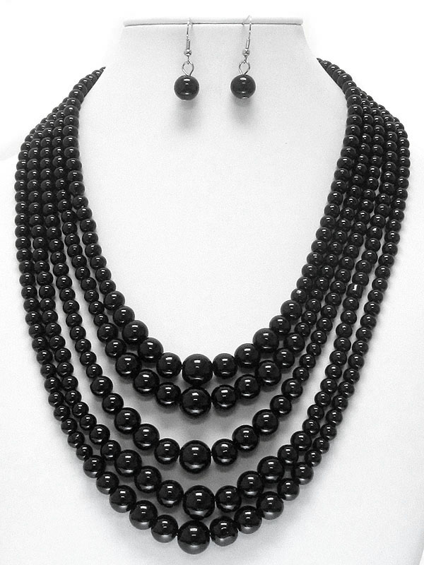 5 layered pearl chain necklace earring set