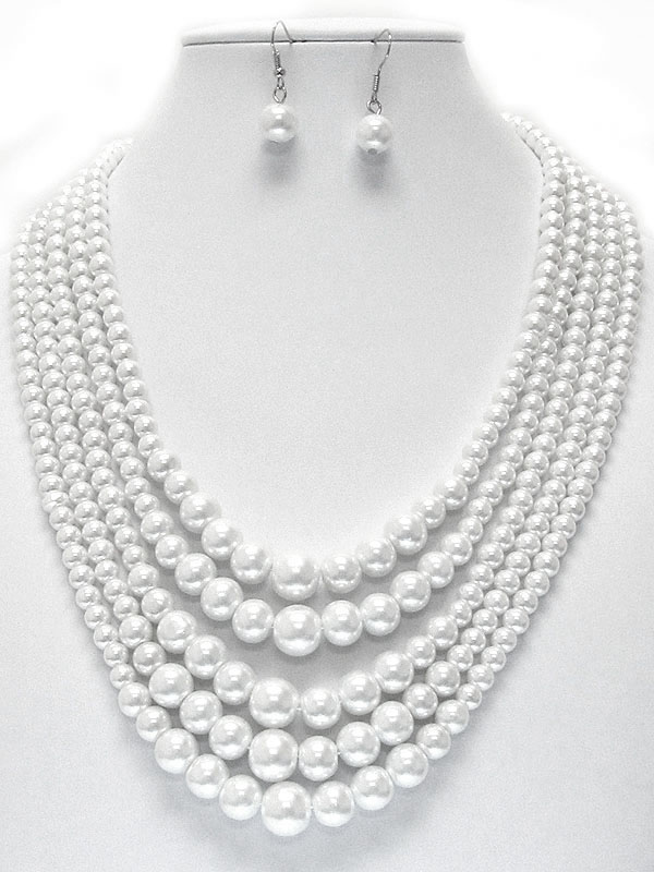 5 layered pearl chain necklace earring set