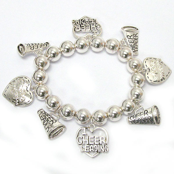 Heart and megaphone charm stretch bracelet - cheerleader