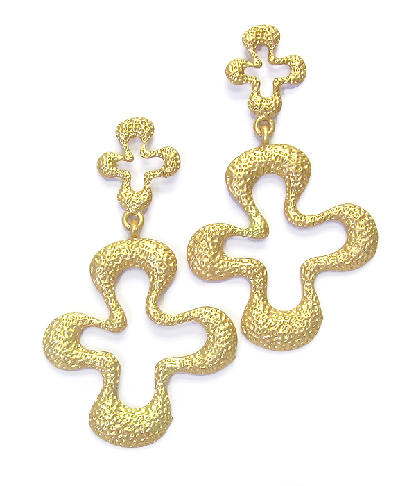Textured and natural shape cross drop earring