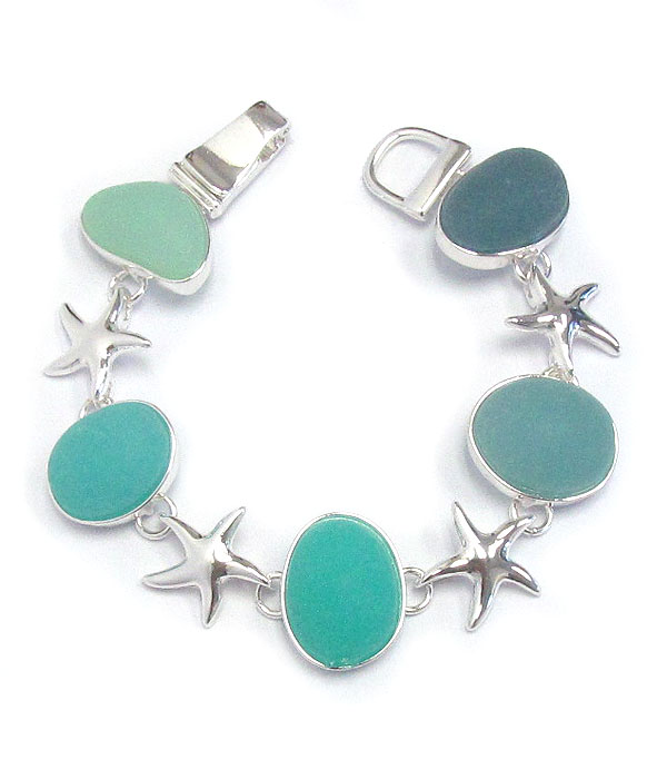 Mixed sea glass magnetic bracelet - starfish