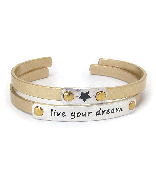 Inspiration message double bangle bracelet set - live your dream