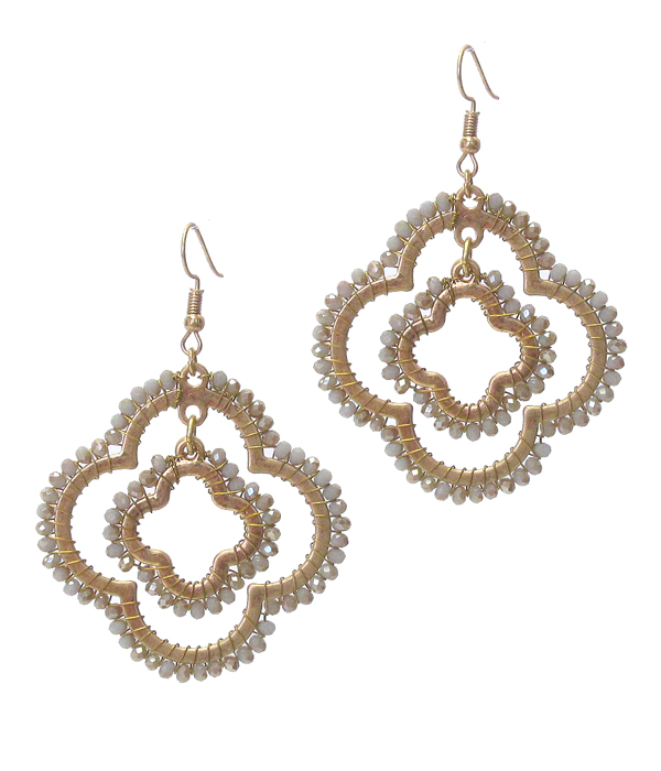 MULTI FACET GLASS DOUBLE QUATTROFOIL DROP EARRING