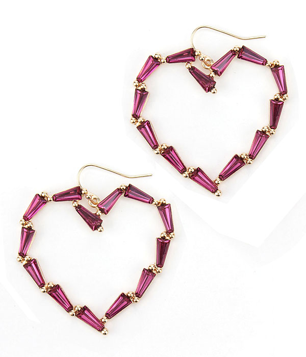 MULTI BAGUETTE CRYSTAL HEART EARRING -valentine