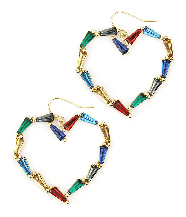 Multi baguette crystal heart earring -valentine