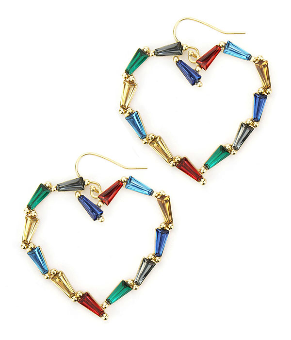 MULTI BAGUETTE CRYSTAL HEART EARRING -valentine