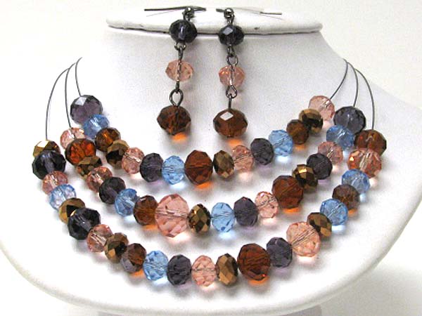 Facet glass and triple wired illusion necklace earring set