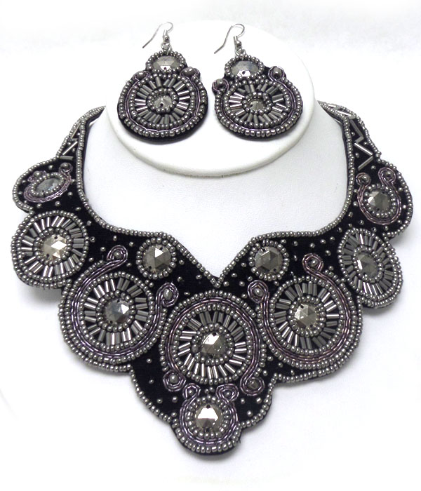 Handmade beads and bib cloth style necklace set