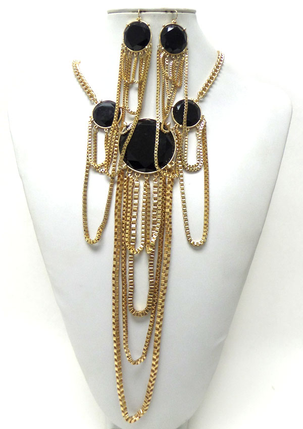 FACET STONE AND SQUARE CHAIN DROP NECKLACE SET
