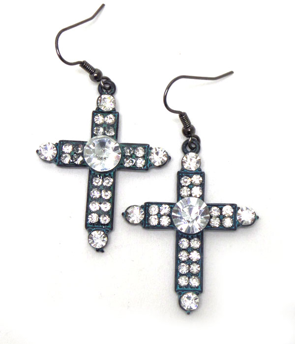 Cross with crystal hook earrings 