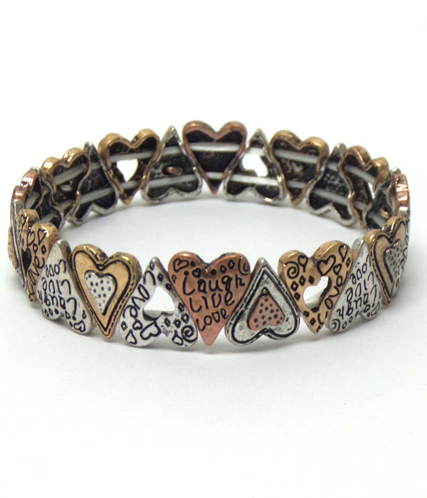 Textured metal heart shapes bracelet