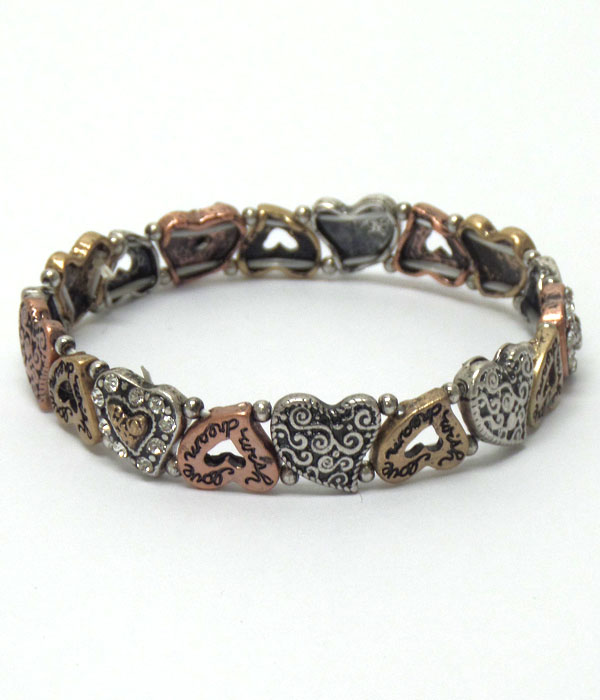 TEXTURED METAL HEART SHAPES BRACELET