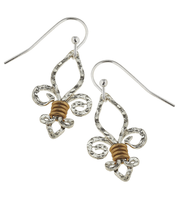 Handmade wire wrap fleur de lis earring