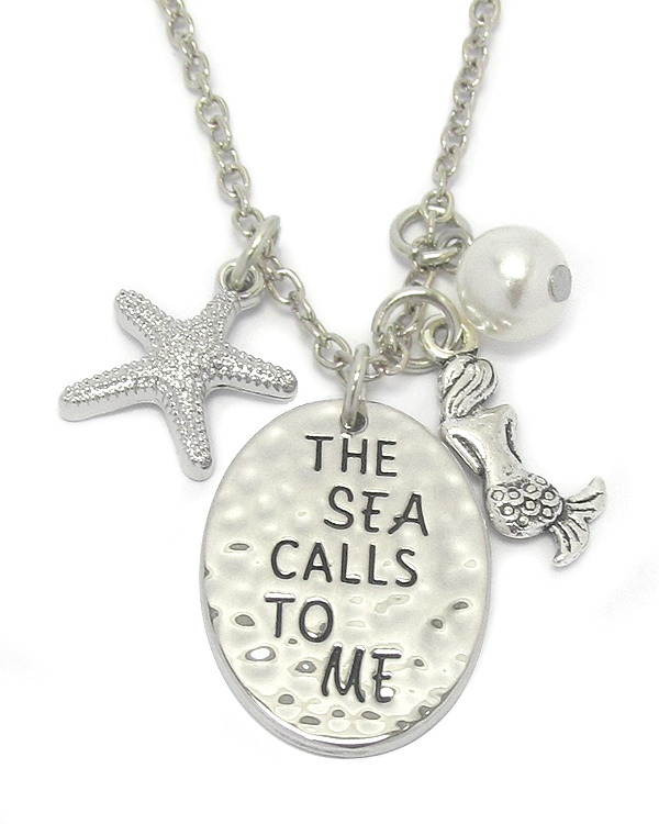 Sealife inspiration message pendant necklace - the sea calls to me