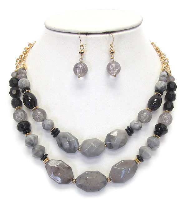 MULTI FACET STONE DOUBLE LAYER NECKLACE SET