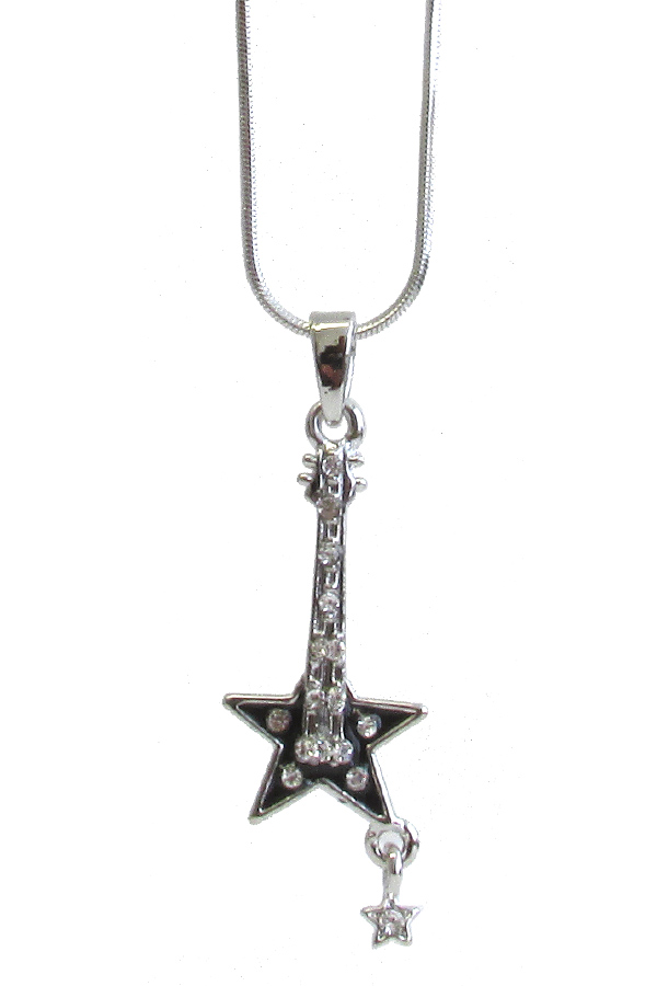 WHITEGOLD PLATING STAR GUITAR PENDANT NECKLACE