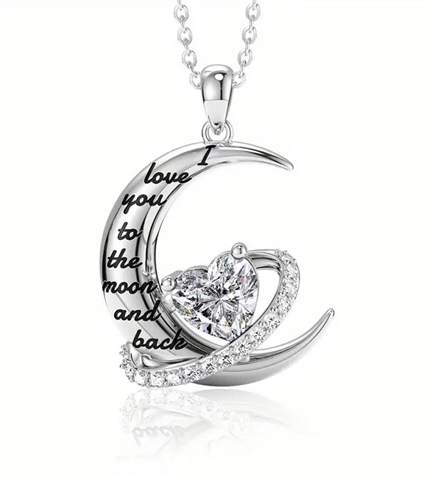 Crescent moon and heart pendant necklace