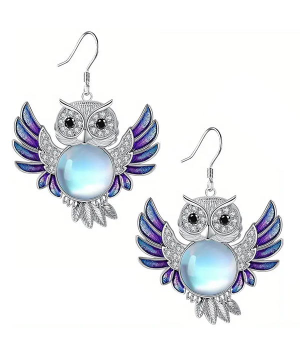Crystal owl earring