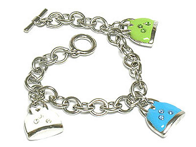 Crystal stud multi color epoxy bag dangle toggle bracelet