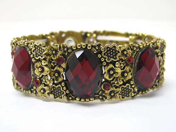 Crystal and acryl stone deco metal stretch bracelet