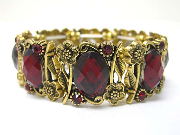 Crystal and acryl stone deco metal stretch bracelet