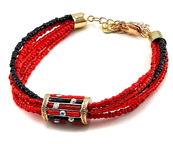 Beads deco metal tube accent multi row seed beads bracelet