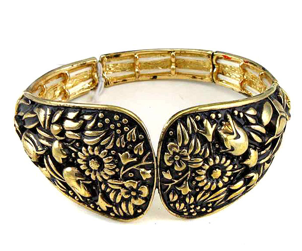 Antique style textured metal stretch bracelet