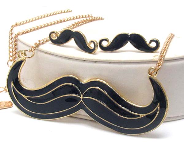 METAL MUSTACHE NECKLACE EARRING SET