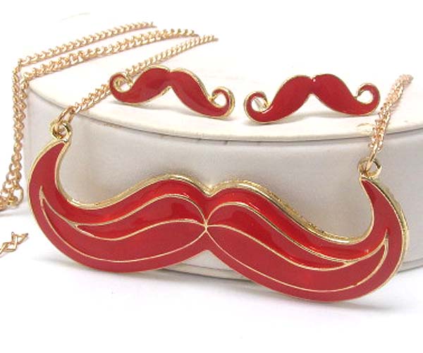 METAL MUSTACHE NECKLACE EARRING SET