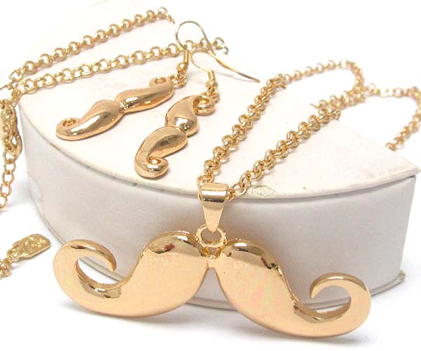 METAL MUSTACHE NECKLACE EARRING SET