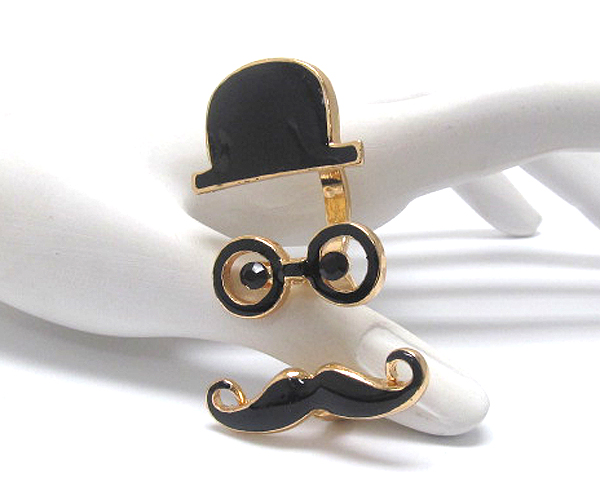Mustache theme adjustable dual finger ring