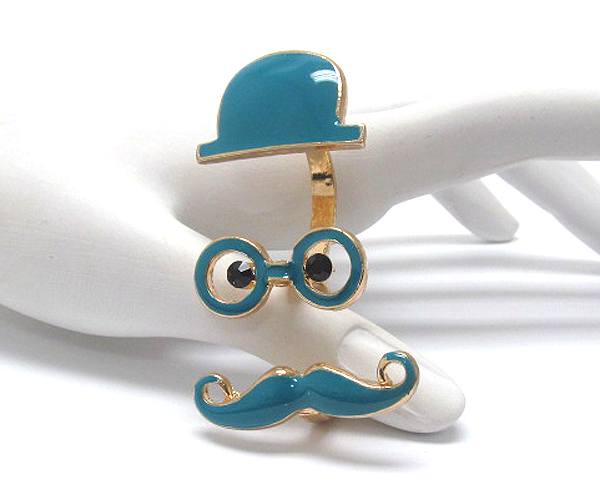 Mustache theme adjustable dual finger ring