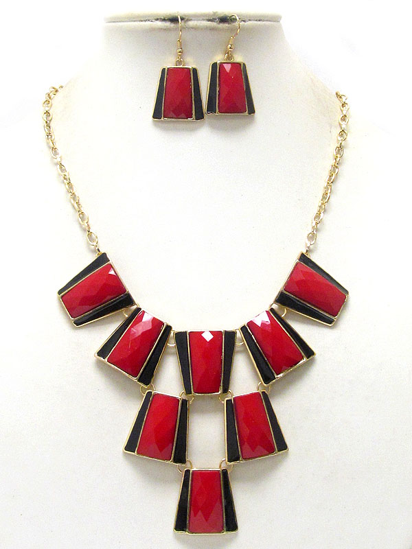 Facet acrylic square stone link bib style cocktail necklace earring set