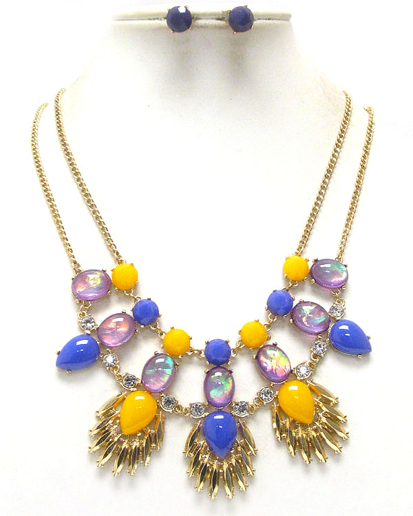 CRYSTAL AND PUFFY ACRYLIC STONE DECO COCKTAIL NECKLACE EARRING SET - SHOUROUK INSPIRED