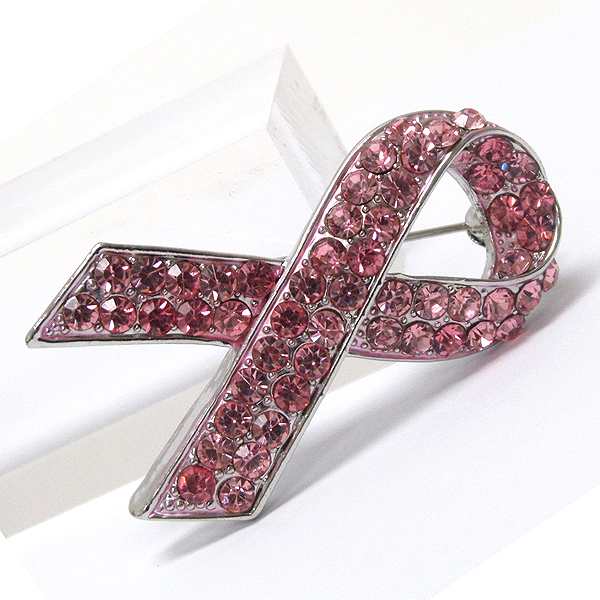 Breast cancer awareness crystal pink ribbon pin or brooch