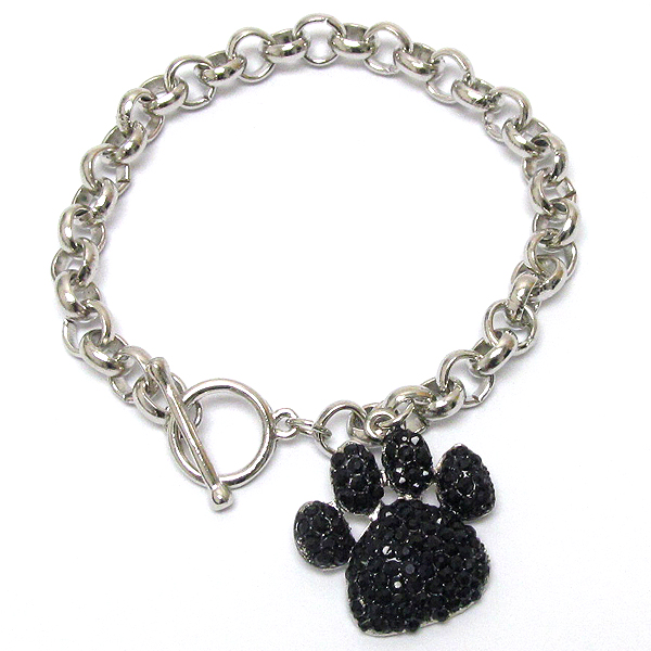 Crystal deco paw print toggle chain bracelet
