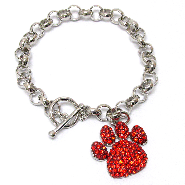 Crystal deco paw print toggle chain bracelet