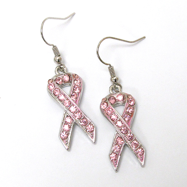 Breast cancer awareness crystal pink ribbon earring