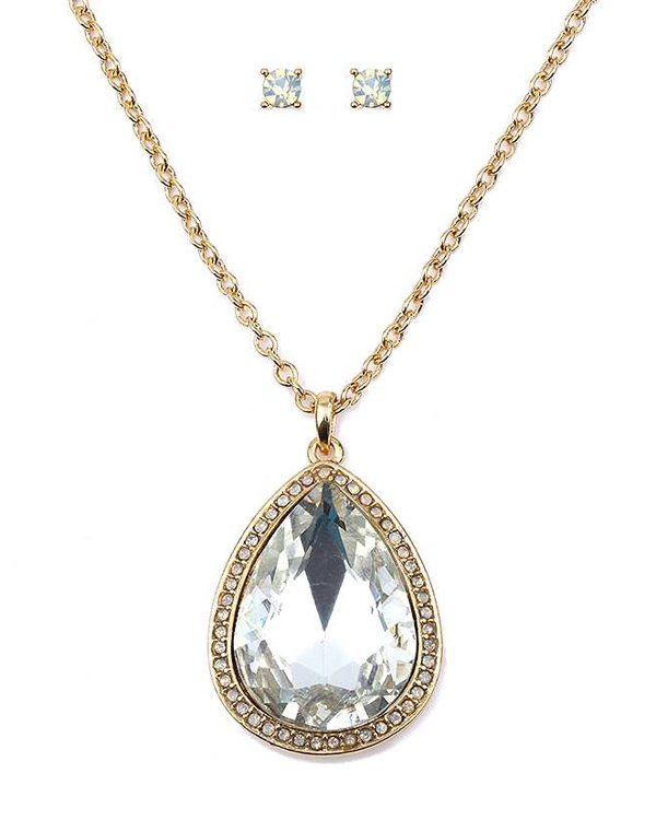 Facet glass and crystal teardrop pendant necklace set