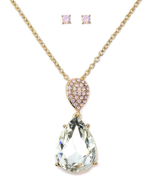 Facet glass and crystal teardrop pendant necklace set