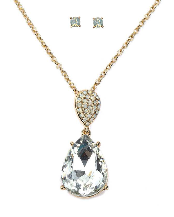 Facet glass and crystal teardrop pendant necklace set