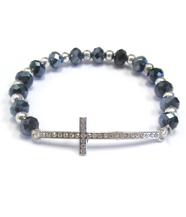 Crystal cross multi bead stretch bracelet