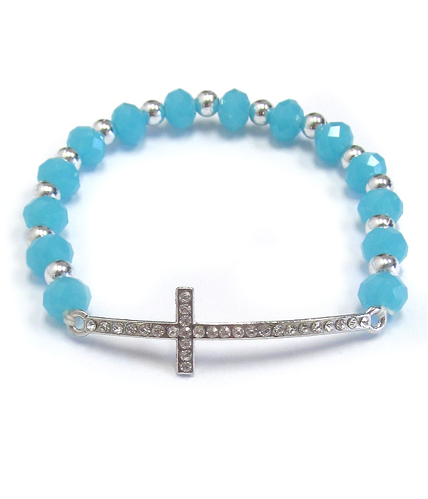 Crystal cross multi bead stretch bracelet