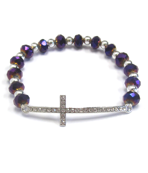 Crystal cross multi bead stretch bracelet