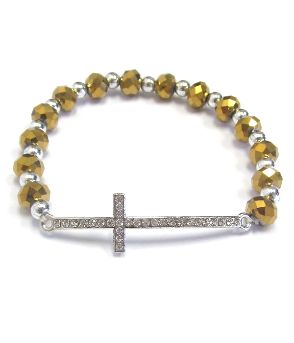 Crystal cross multi bead stretch bracelet