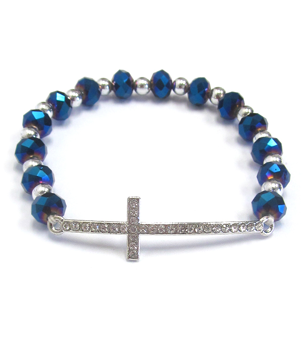 Crystal cross multi bead stretch bracelet
