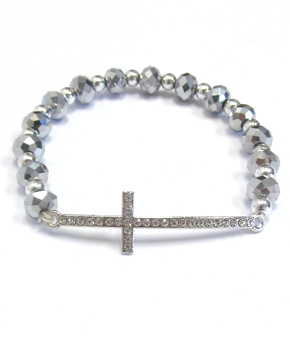 Crystal cross multi bead stretch bracelet