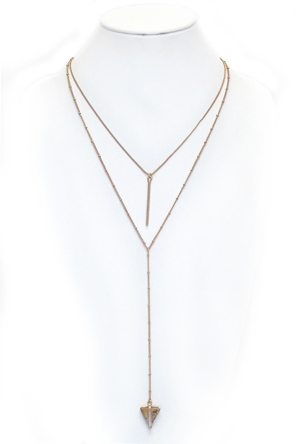 Etsy style double layer stone drop y shape necklace